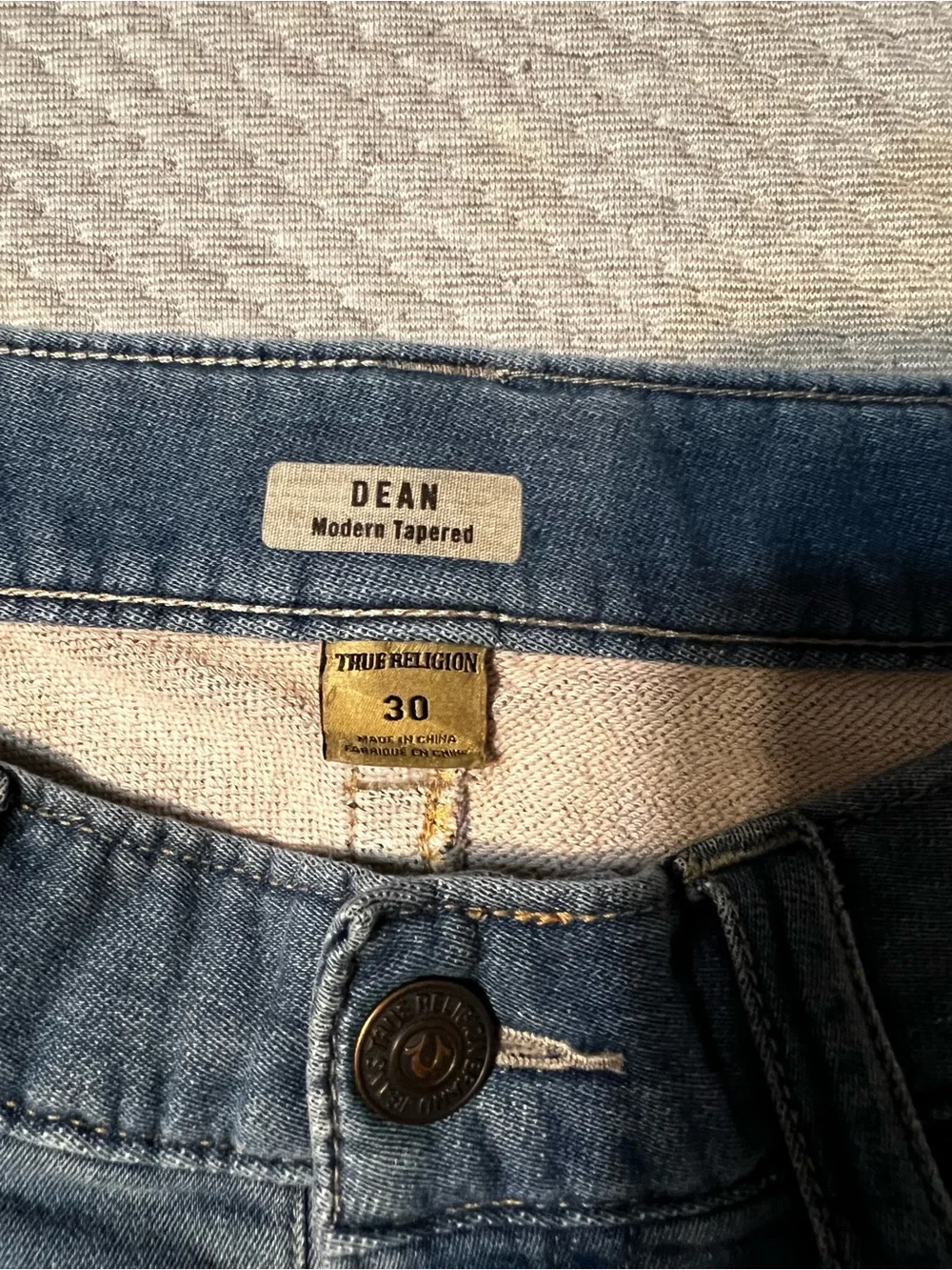True Religion Light Blue Denim Shorts with Signature Back Pockets